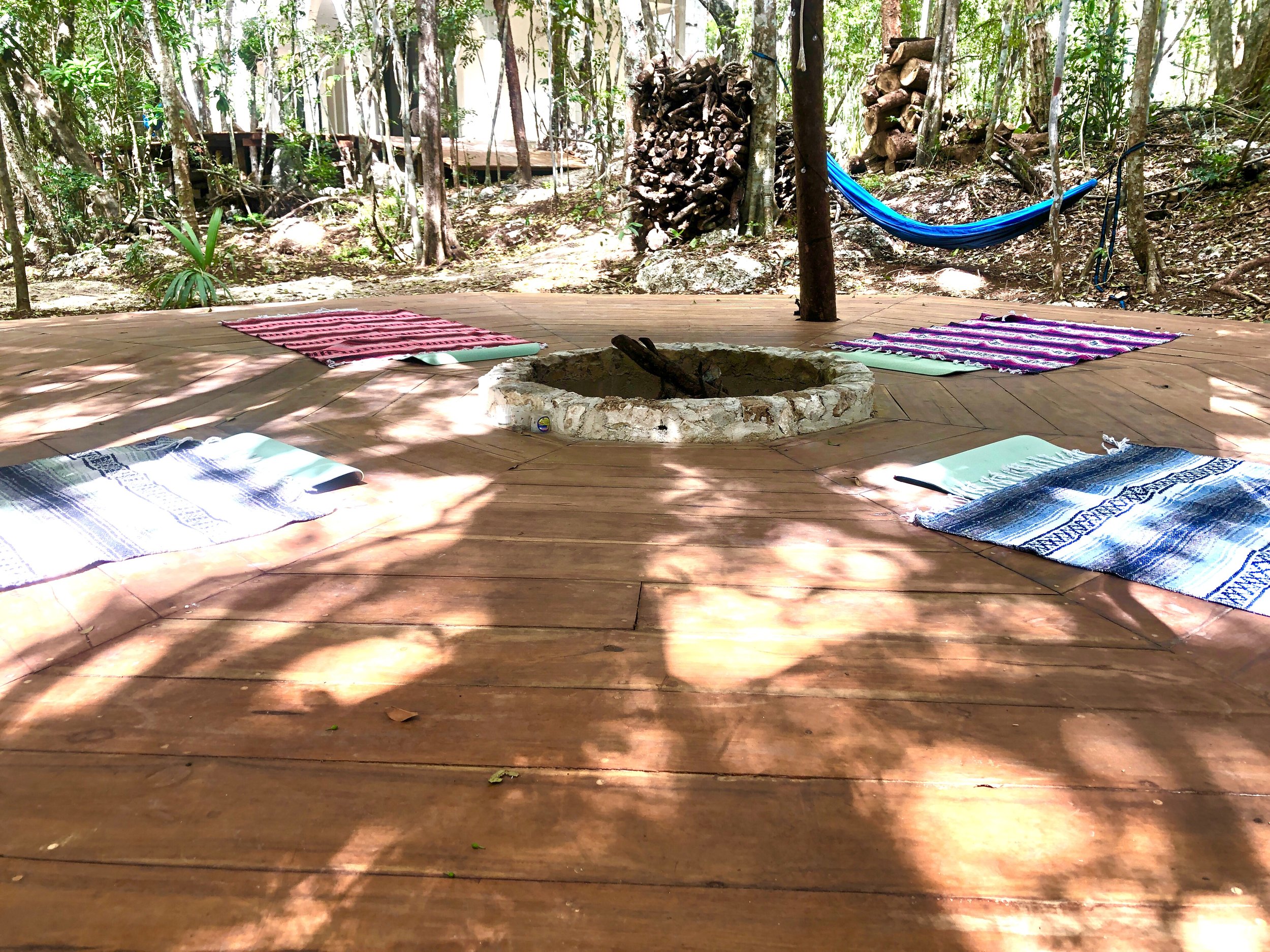 Octagon ceremony deck with firepit